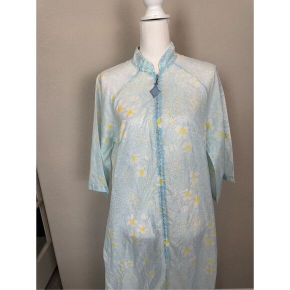 Vintage Lane Bryant Tall Sheer Nightgown Blue Yellow Zip Up - Picture 4 of 8